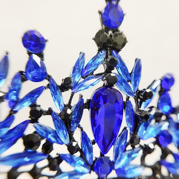 Black blue Tiara, Gothic Wedding Headpiece, Black Queen Tiara, Costume Tiara main image 6
